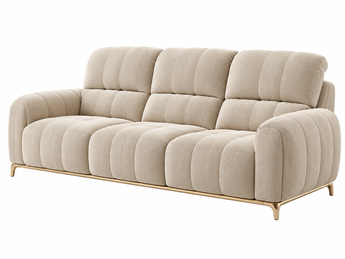 3-zits bank 230 x 95 x 88 cm ribstof beige moderne woonkamerbank
