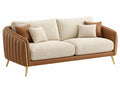 2-zitsbank 180 x 85 x 82 cm crèmebruin stof en kunstleer - modern met gouden metalen poten
