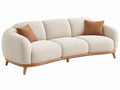 Driezitsbank 230 x 95 x 78 cm - crème bouclé stof met houten onderstel - afgeronde moderne zitbank