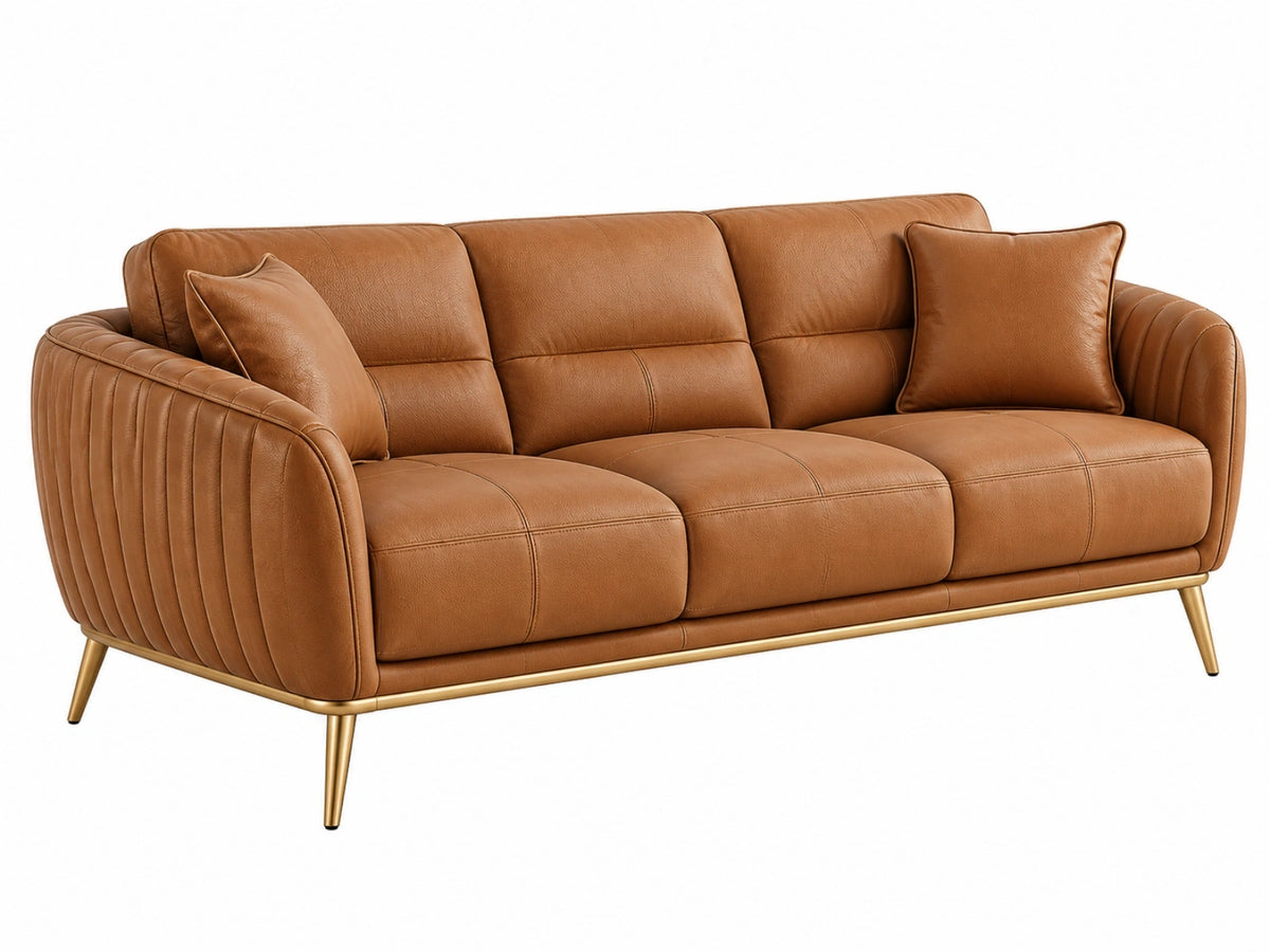 Driezitsbank 220 x 92 x 85 cm cognac kunstleer modern