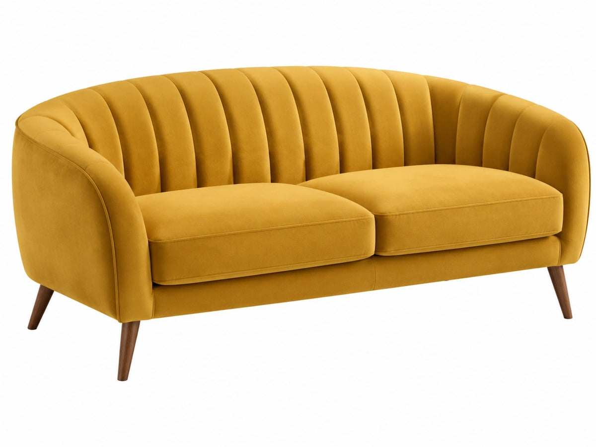 2-zitsbank 160 x 80 x 80 cm okergeel fluweel - gestoffeerde retrobank
