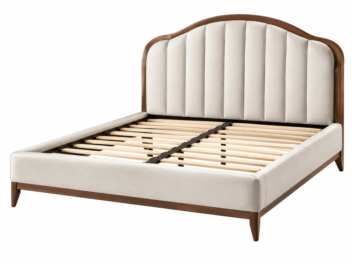 Gestoffeerd bed 180 x 200 cm beige en bruin houten frame met lattenbodem