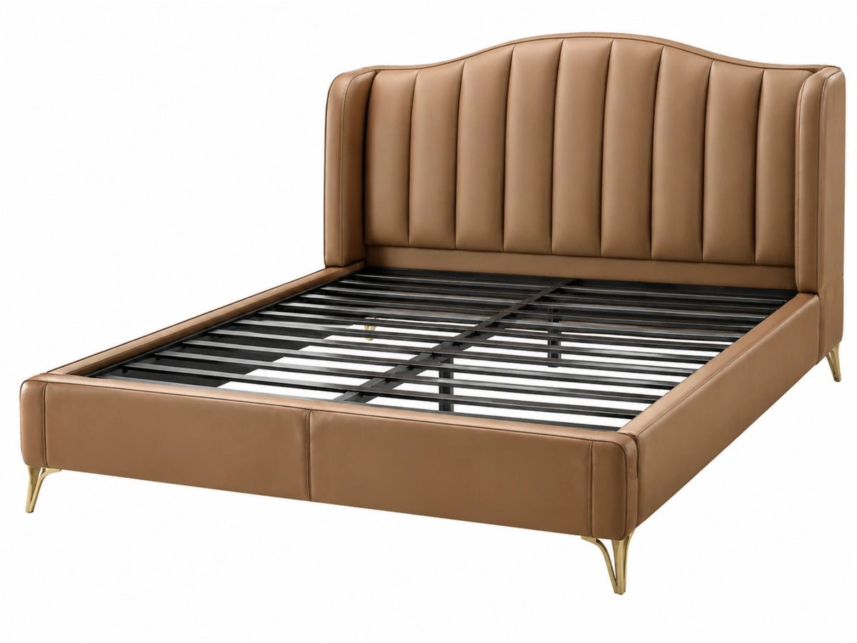 Bedframe 160 x 200 cm bruin kunstleer gestoffeerd modern