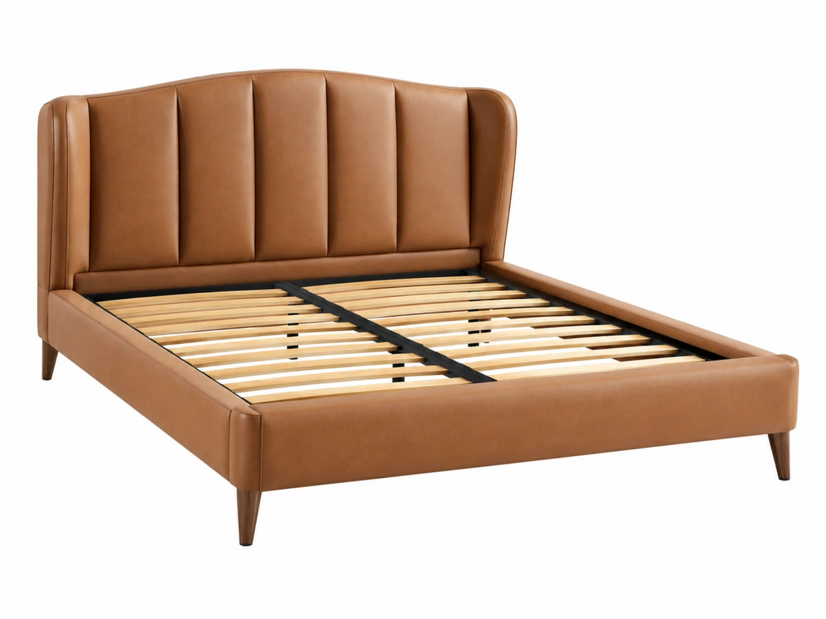 Bedframe 160 x 200 cm bruin kunstleer - gestoffeerd tweepersoonsbed met lattenbodem