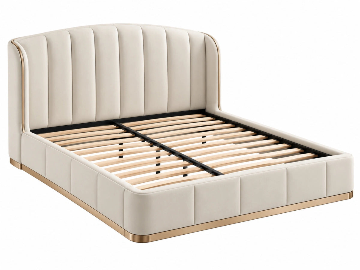 Bedframe 180 x 200 cm crèmekleurige gestoffeerde bekleding - modern met lattenbodem