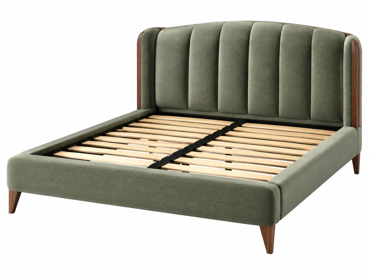 Bedframe 160 x 200 cm donkergroen fluweelachtig textiel en hout - lattenbodem voor slaapkamer