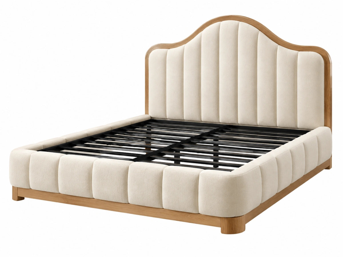 Bedframe 160 x 200 cm crème stof en hout - gestoffeerd design met lattenbodem