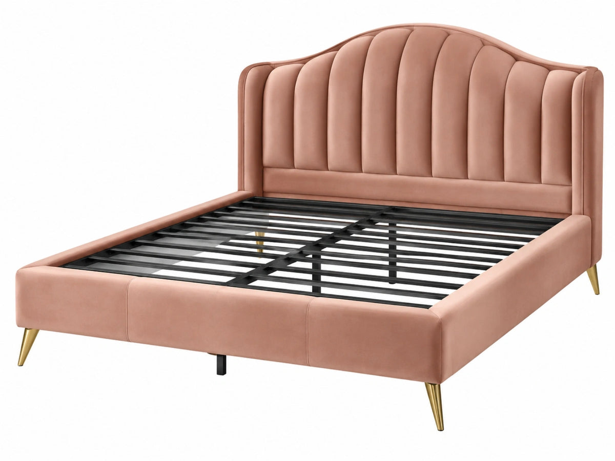 Tweepersoons bedframe 180 x 200 cm roze textiel met metalen lattenbodem