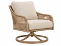 Draaifauteuil 82 x 84 x 95 cm beige lichtbruin met houten frame en gevlochten zijkanten