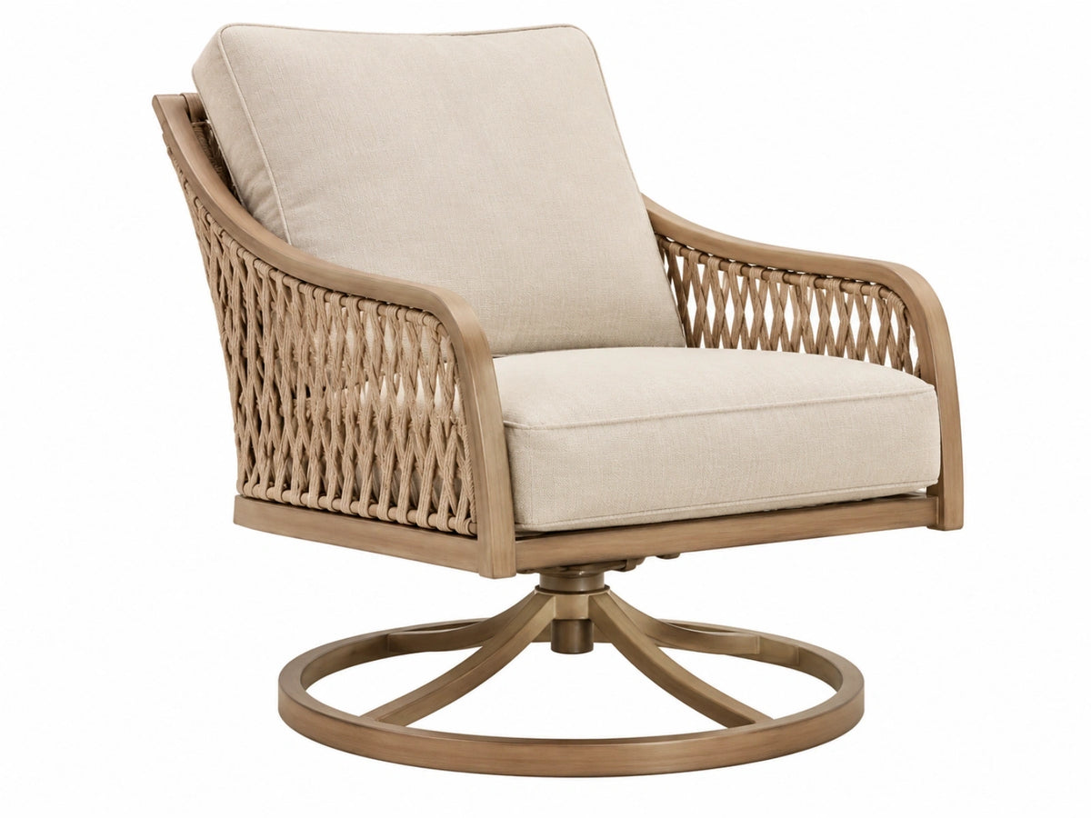 Draaifauteuil 82 x 84 x 95 cm beige lichtbruin met houten frame en gevlochten zijkanten