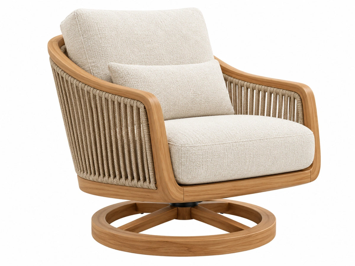 Draaifauteuil 82 x 78 x 88 cm hout touw stof beige - modern