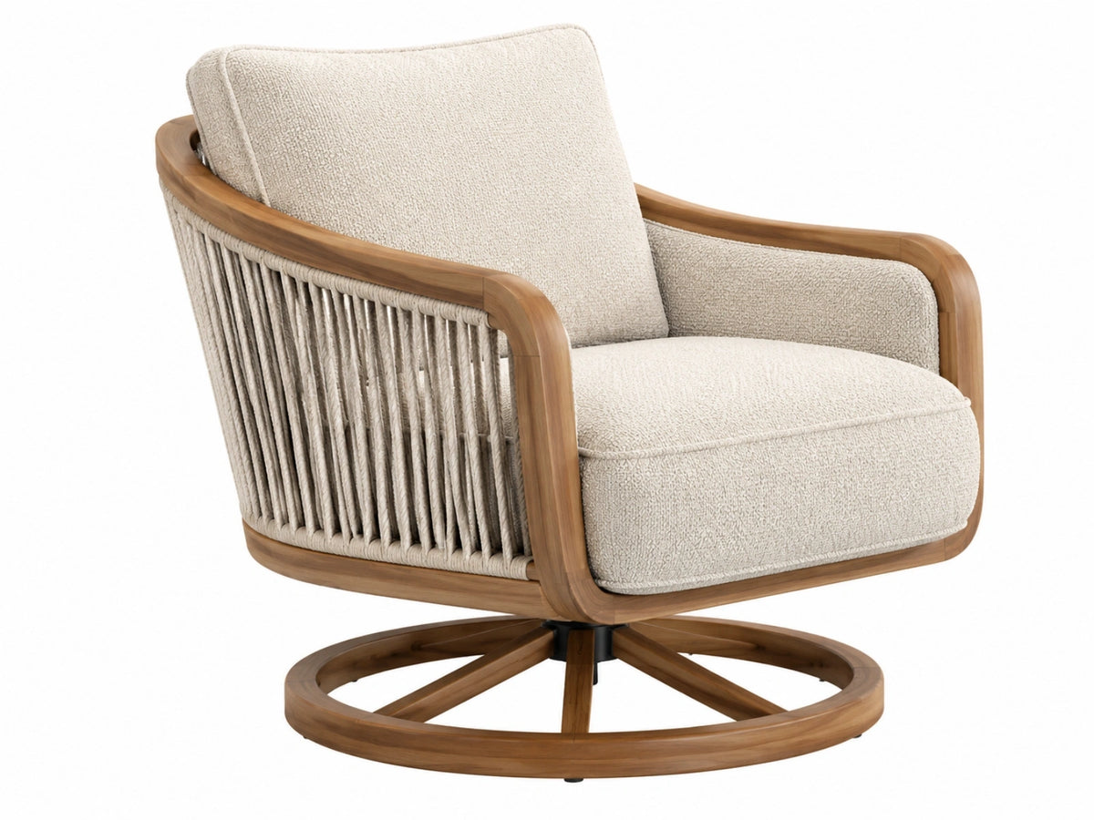 Draaifauteuil 80 x 78 x 85 cm hout beige bouclé met gevlochten zijkanten