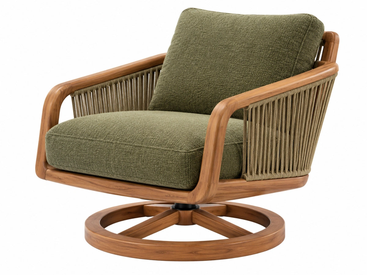 Fauteuil 80 x 85 x 90 cm - groen stoffen zitvlak met houten draaivoet
