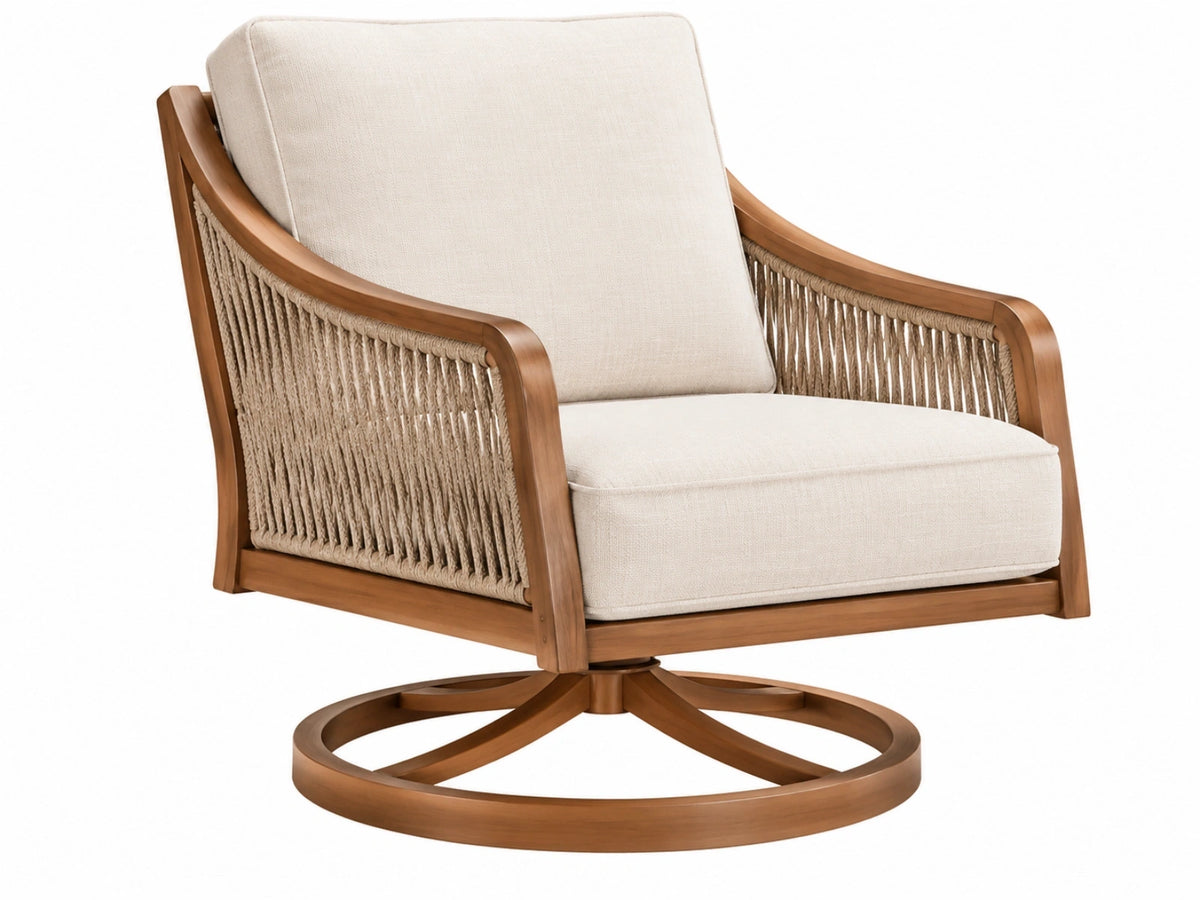 Draaifauteuil 80 x 85 x 90 cm hout en gevlochten touw beige/bruin boho