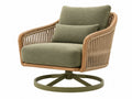 Draaifauteuil 82 x 78 x 84 cm groen hout en gevlochten touw draaibaar