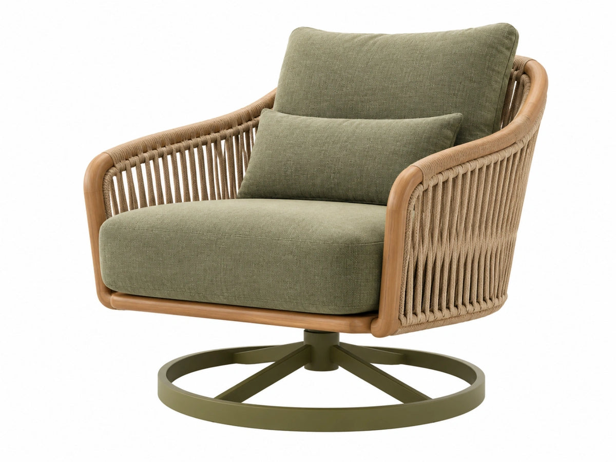 Draaifauteuil 82 x 78 x 84 cm groen hout en gevlochten touw draaibaar