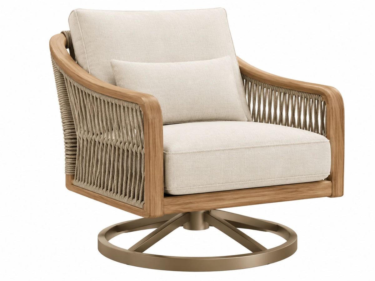 Draaifauteuil 80 x 85 x 88 cm beige houten frame met gevlochten touw