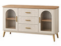 Dressoir 160 cm crème houtmateriaal met glazen deuren retro opbergruimte