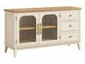 Dressoir 150 x 45 x 85 cm hout crème met geribbeld glazen deuren en lades