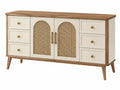 Dressoir 160 x 40 x 85 cm hout en rotan beige walnootkleurig - opbergkast in retrostijl