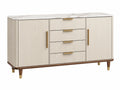 Dressoir 160 x 40 x 85 cm crème hout met marmerlook blad geribbeld opbergmeubel