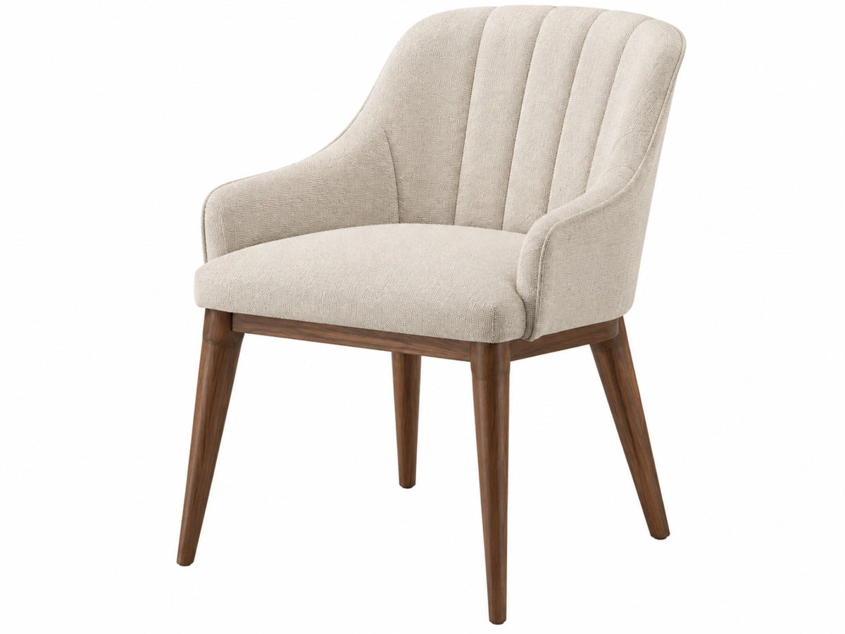 Eetkamerstoel 60 x 63 x 88 cm beige stoffen bekleding houten poten modern met armleuningen