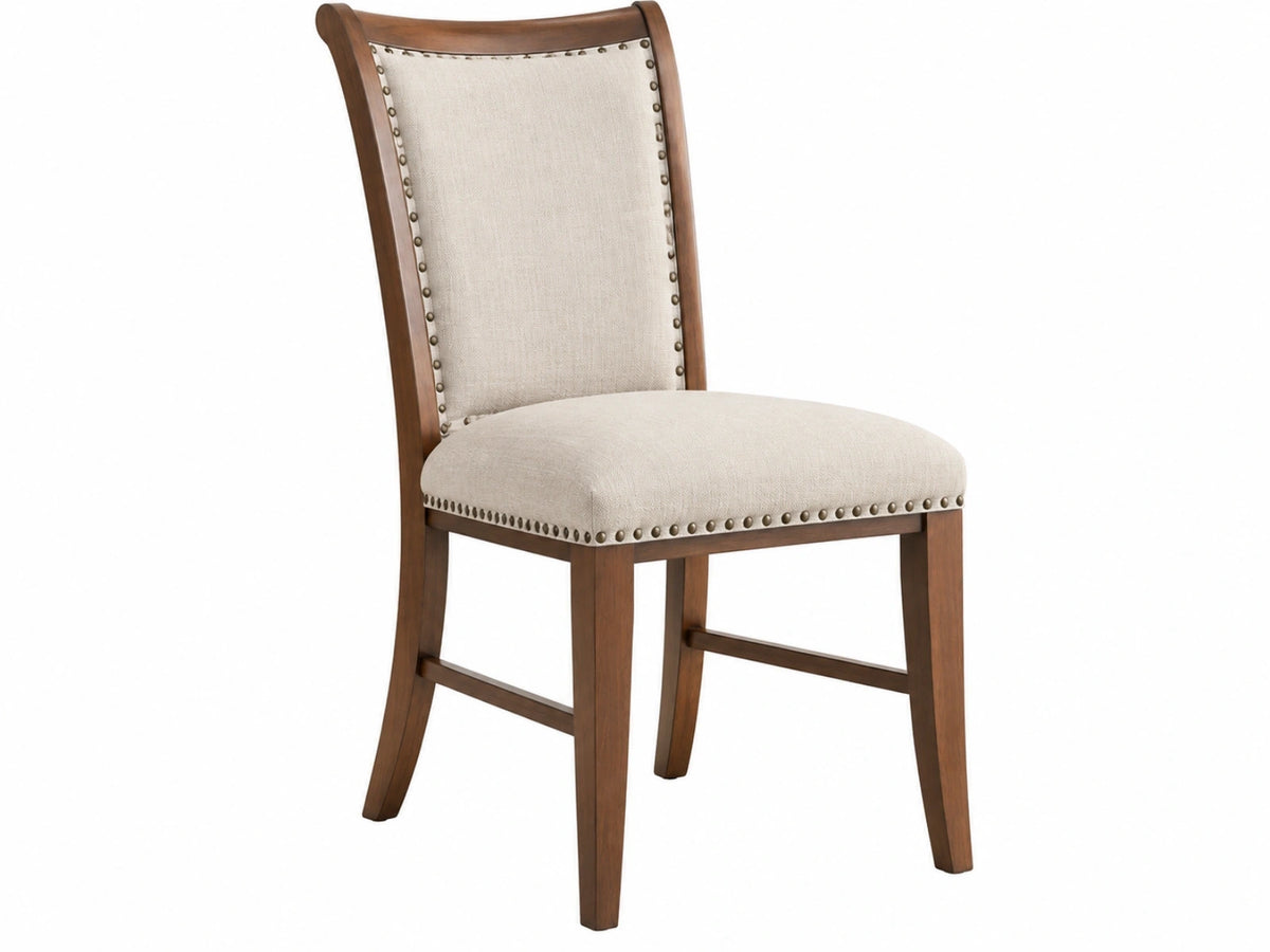 Eetkamerstoel 50 x 60 x 100 cm houten frame beige stoffen bekleding klassieke stijl